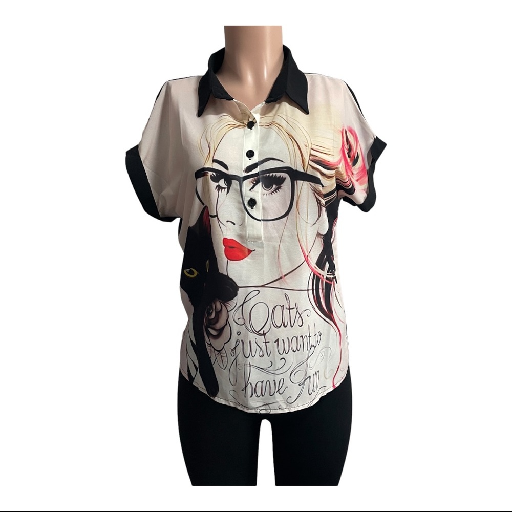 Women Short Sleeve Blouse Size L
